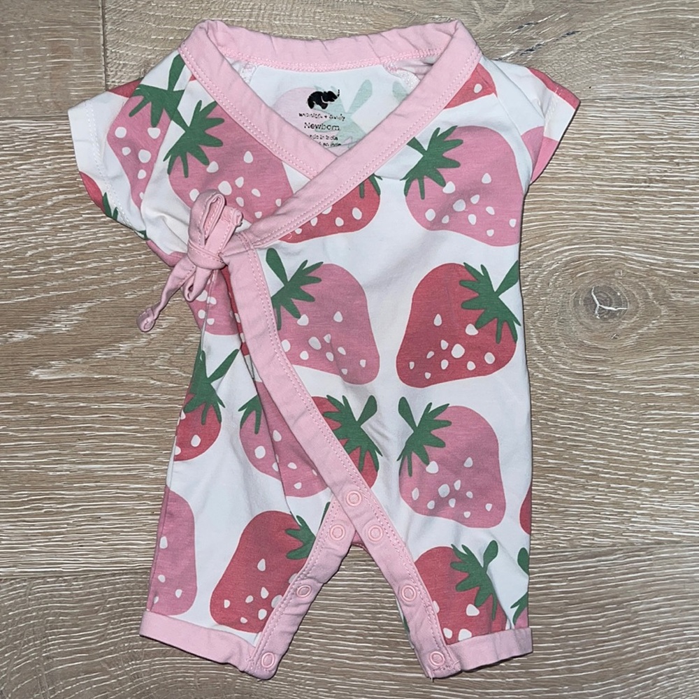 Monica + Andy Sweet Baby B Romper Newborn Strawberry Jam